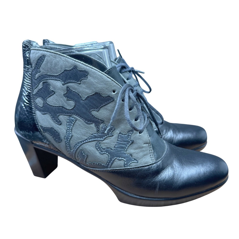 NAOT Prima Bella Baccio Black Leather‎ Heels Lace Up Ankle Boots Size 36 5 - 5.5